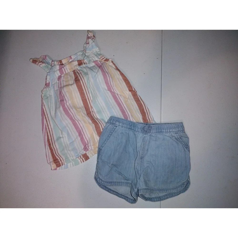 Carter's Striped Tank & Children's Place Denim Shorts‎ Toddler Girl Set 4T